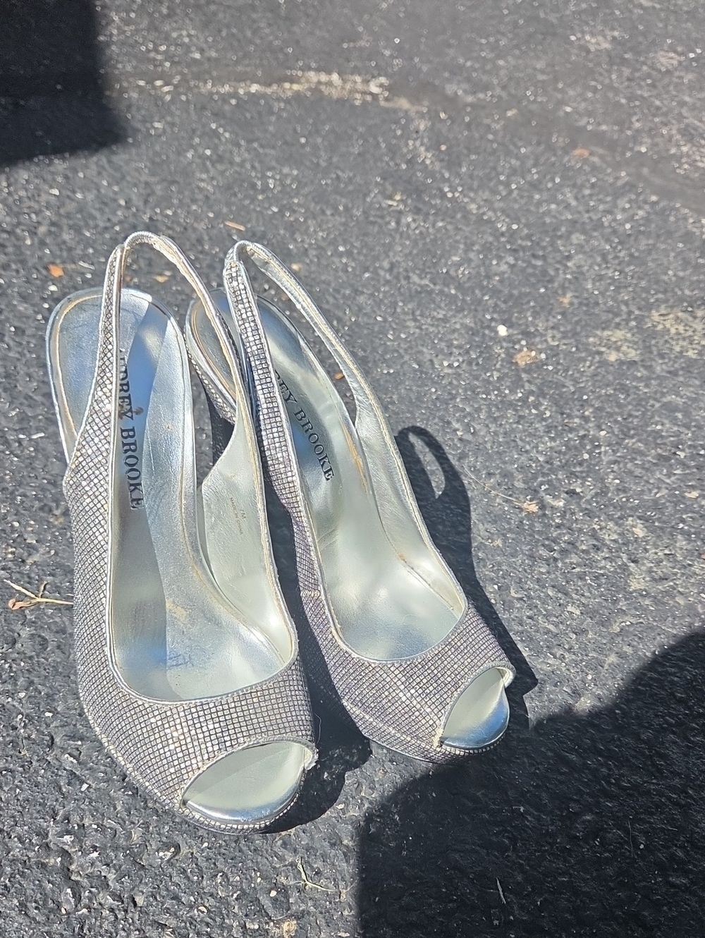 Audrey Brooke Silver Sparkle Slingback Peep-Toe Heels